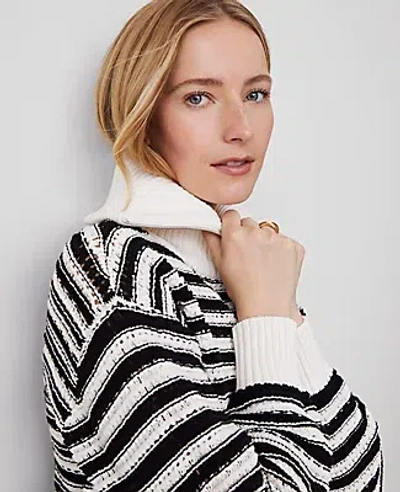 Ann Taylor Striped Bomber Sweater Jacket In White/black Multi