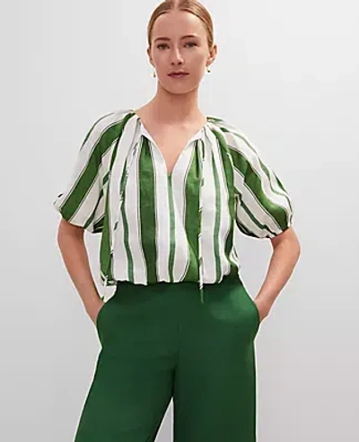 ANN TAYLOR STRIPED BUBBLE HEM BLOUSE