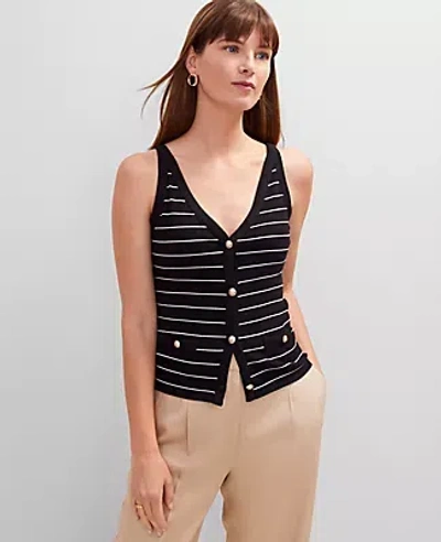 Ann Taylor Striped Button Tank Top In Black