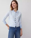 Ann Taylor Striped Collared Cardigan In Light Blue/white Combo