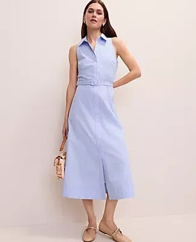 Ann Taylor Striped Collared Halter Midi Dress In Blue