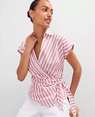 Ann Taylor Striped Collared Tie Waist Top In Purple
