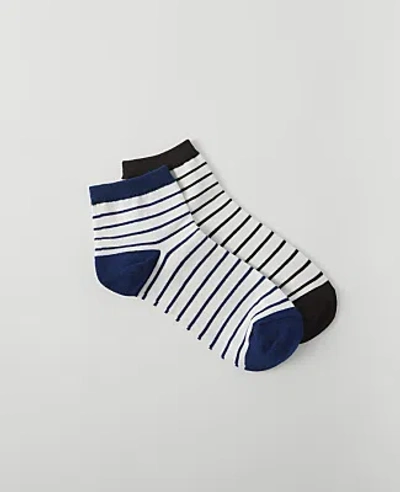 Ann Taylor Striped Crew Sock Set In Bright Winter Blue