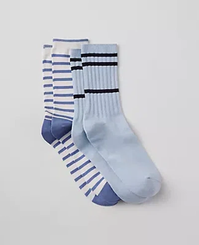 Ann Taylor Striped Crew Sock Set In Larimar Blue
