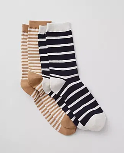 Ann Taylor Striped Crew Sock Set In Night Sky