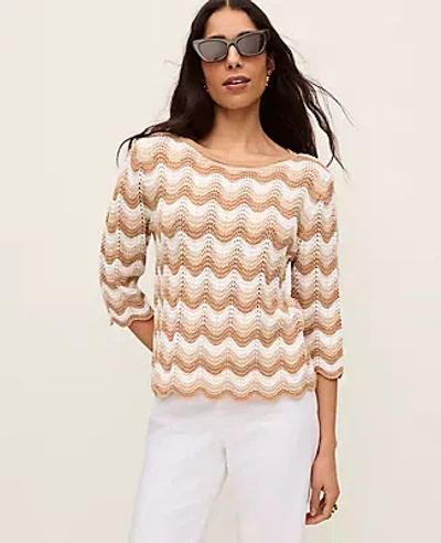Ann Taylor Striped Crochet Sweater In Neutral