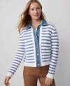 Ann Taylor Striped Denim Sweater Jacket In Light Blue/white Combo