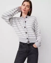 Ann Taylor Striped Drop Shoulder Cardigan In Grey/white Combo