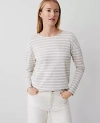 Ann Taylor Striped Drop Shoulder Tee In Pale Sand Heather