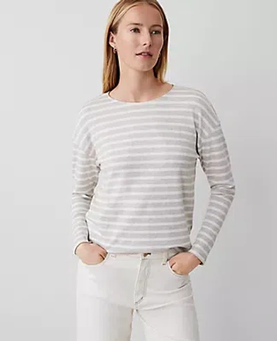 Ann Taylor Striped Drop Shoulder Tee In Pale Sand Heather
