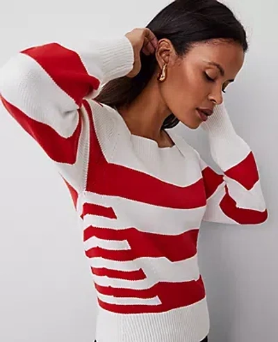 Ann Taylor Striped Envelope Neck Sweater In White/red Combo