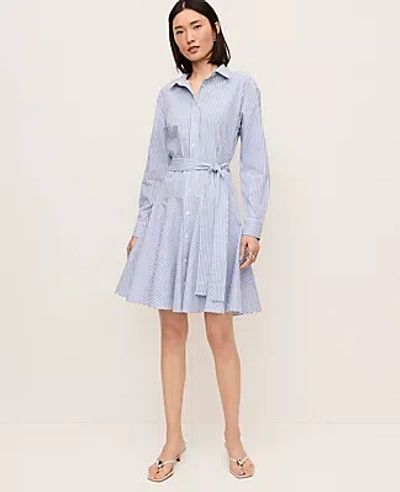 Ann Taylor Striped Flare Shirtdress In Blue