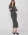 Ann Taylor Petite Striped Henley Knit Column Dress In Black