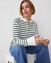 Ann Taylor Striped Henley Sweatshirt In Dried Cilantro