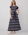 Ann Taylor Petite Striped Knit Boatneck Midi Dress In Night Sky