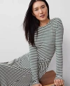 Ann Taylor Striped Knit Midi Flare Dress In Dried Cilantro