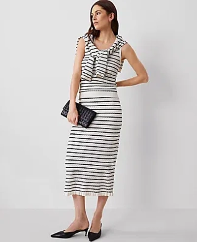 Ann Taylor Striped Knit Textured Skirt In White/black Multi