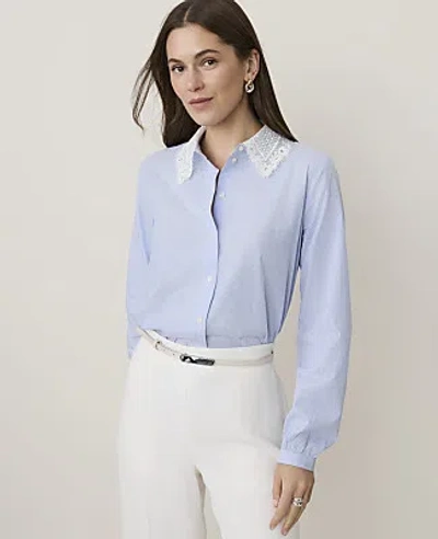 Ann Taylor Striped Lace Trim Blouse In Ultramarine