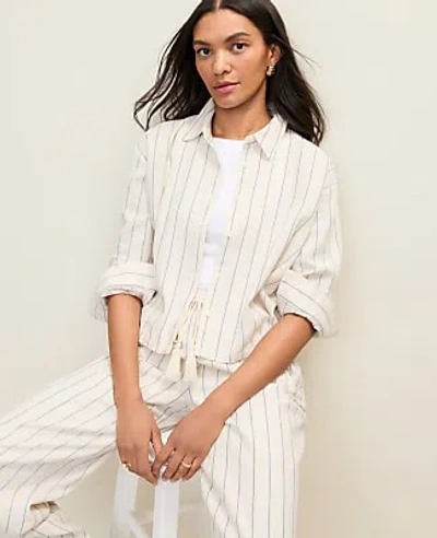 Ann Taylor Striped Linen Button Down Shirt In Neutral