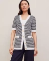 Ann Taylor Striped Long Sweater Jacket In Navy/white