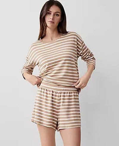 Ann Taylor Striped Lounge Shorts In Camel Heather