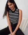 Ann Taylor Striped Mock Neck Sweater Shell Top In Black/white Combo
