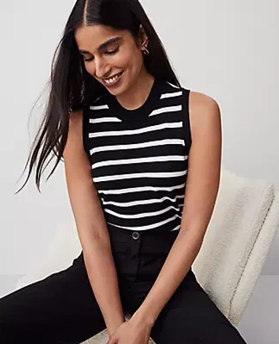 Ann Taylor Striped Mock Neck Sweater Shell Top In Black/white Combo