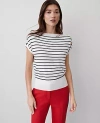 Ann Taylor Striped Off-the-shoulder Sweater In Navy/white Combo