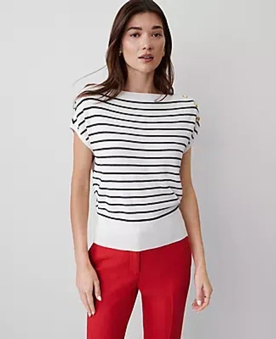 Ann Taylor Striped Off-the-shoulder Sweater In Navy/white Combo