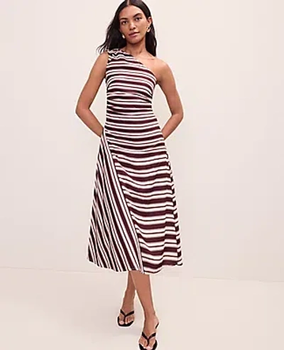 Ann Taylor Striped One-shoulder Midi Dress In Brown