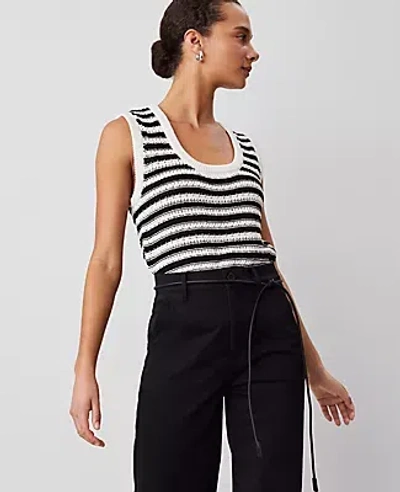Ann Taylor Striped Open-stitch Sweater Shell Top In Black/white Combo