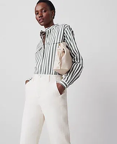Ann Taylor Striped Oversized Pocket Shirt In Topiary Green