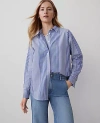 Ann Taylor Striped Oversized Shirt In Deep Grotto