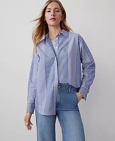 Ann Taylor Striped Oversized Shirt In Deep Grotto