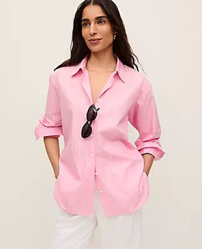 Ann Taylor Striped Oversized Shirt In Pink