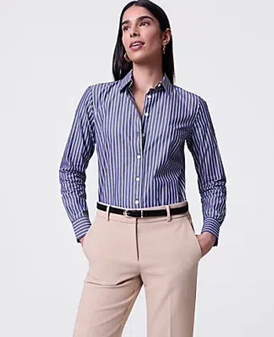 Ann Taylor Striped Perfect Shirt In Blue