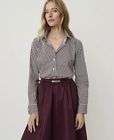 Ann Taylor Striped Perfect Shirt In Purest Plum