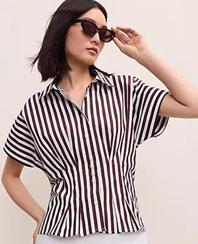 Ann Taylor Striped Pleated Blouse In Brown