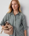 Ann Taylor Striped Pocket Tunic Shirt In Dried Cilantro
