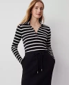 Ann Taylor Striped Polo Popover Top In Black