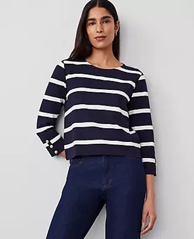 Ann Taylor Striped Ponte 3/4-sleeve Top In Night Sky