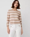 Ann Taylor Striped Ponte Button Cuff Top In Cappucino Tan