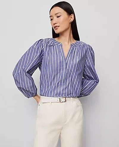 Ann Taylor Striped Puff Sleeve Blouse In Purple