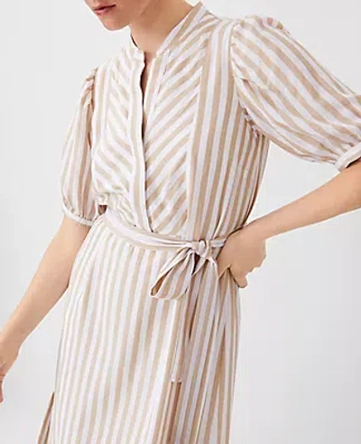 Ann Taylor Striped Puff Sleeve Midi Shift Dress In Baguette
