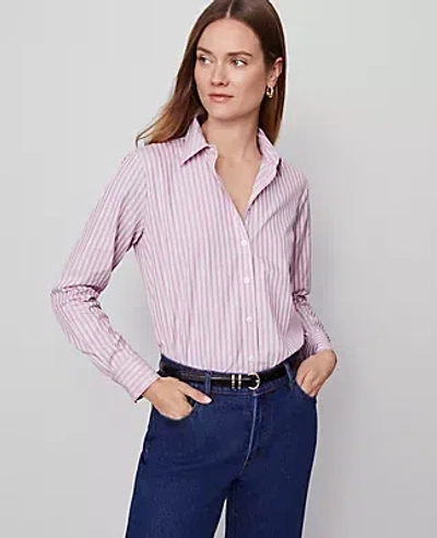Ann Taylor Striped Relaxed Perfect Shirt In Pink