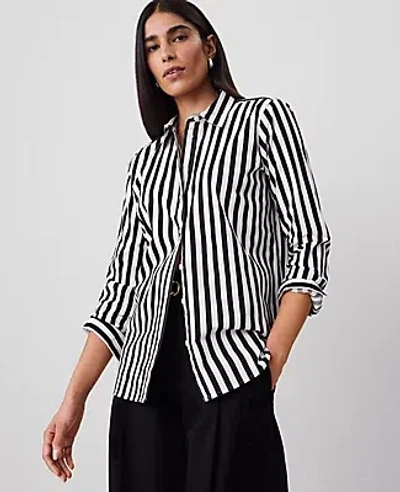 Ann Taylor Striped Relaxed Perfect Shirt In Black