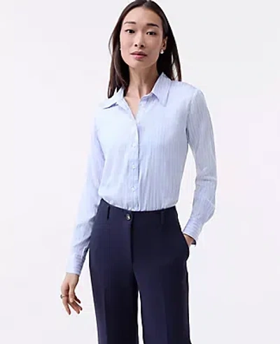 Ann Taylor Striped Relaxed Perfect Shirt In Blue