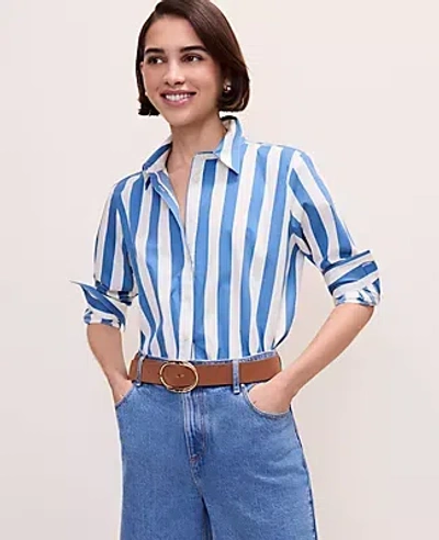 Ann Taylor Striped Relaxed Perfect Shirt In Blue