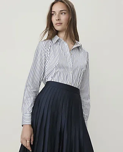 Ann Taylor Striped Relaxed Perfect Shirt In Bright Winter Blue