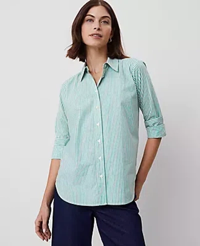 Ann Taylor Striped Relaxed Perfect Shirt In Green